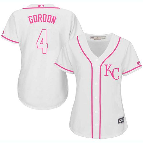 Royals #4 Alex Gordon White/Pink Fashion Women's Stitched MLB Jersey